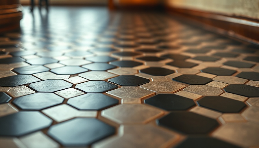 Close-up of hexagon tile installation with unique black pattern.