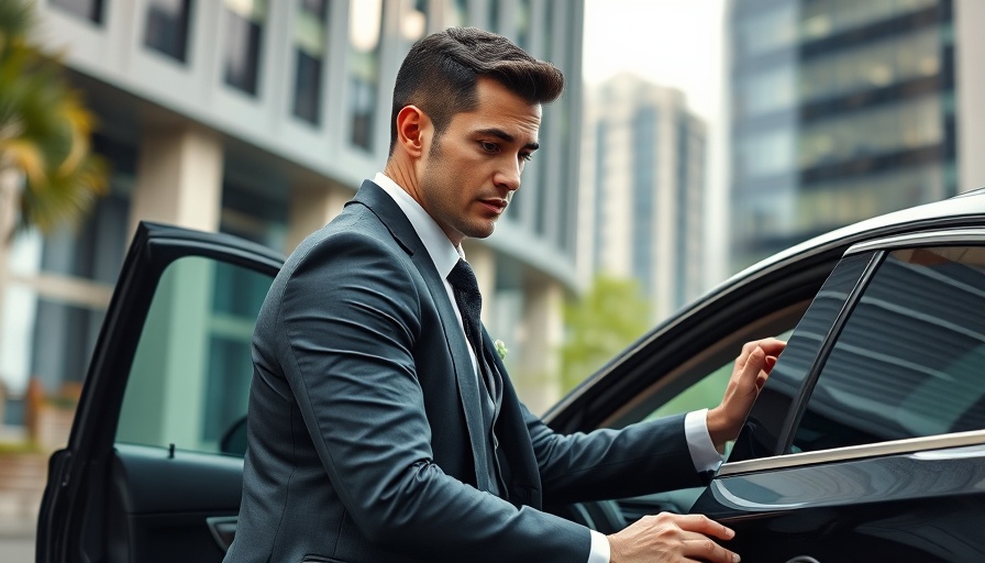 Luxury services: Man in suit opening car door professionally.