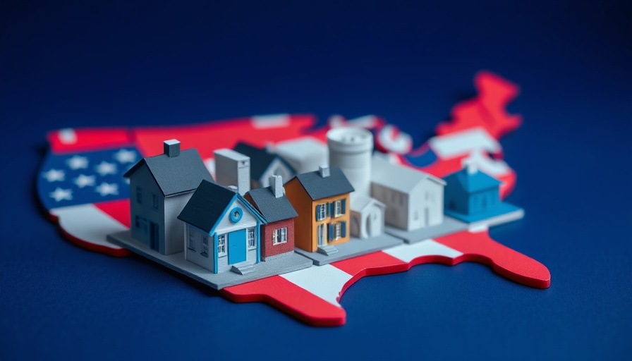 3D model houses on American flag representing affordable U.S. cities.