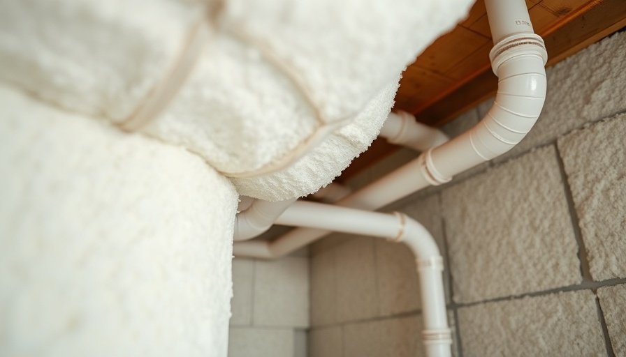 Close-up of pipe insulation to prevent frozen pipes.