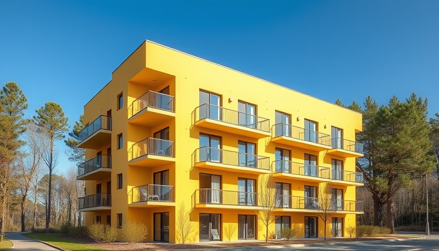 New yellow apartment building in Huntersville, highlighting rental market.