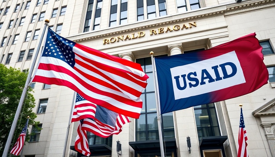 USAID flags at Ronald Reagan building amid cuts discussion.