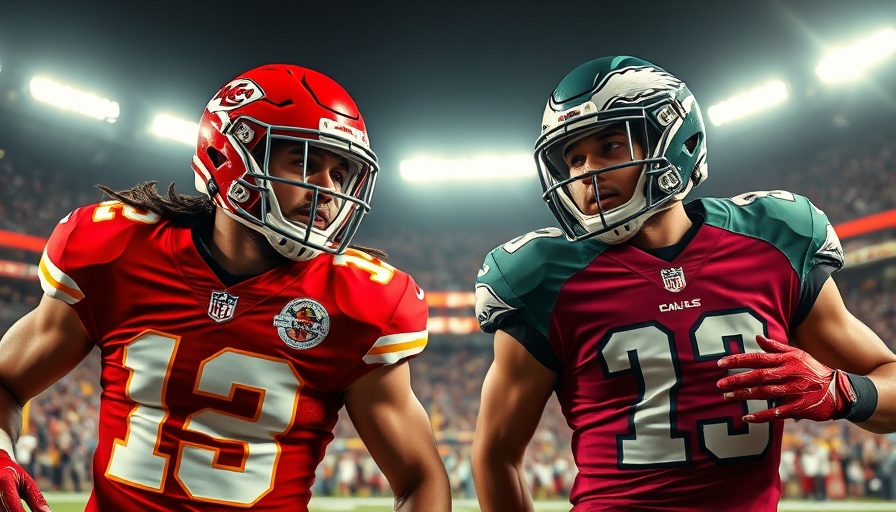 Super Bowl Sunday poster featuring Chiefs vs Eagles clash.
