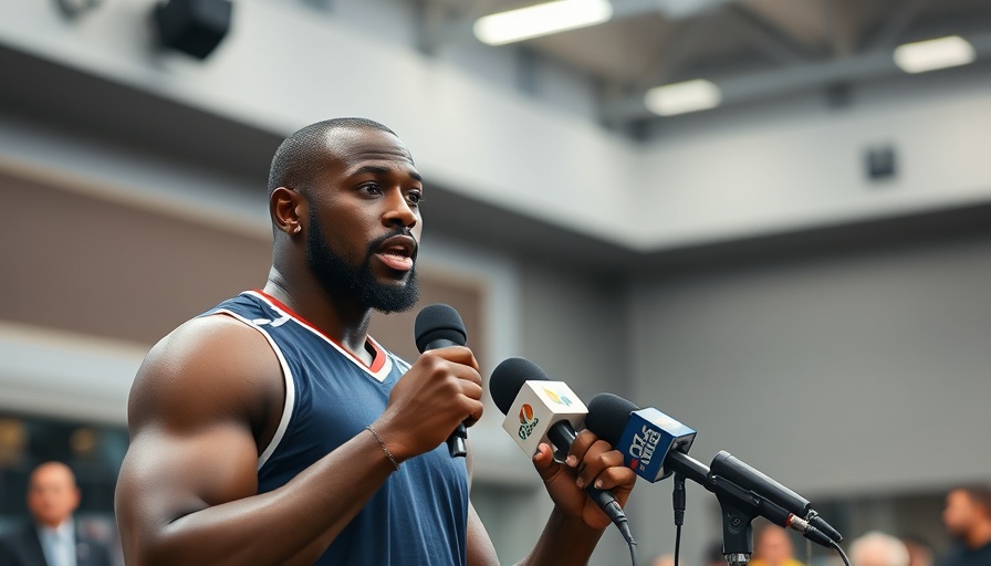 Athlete speaking at press conference, addressing the media.