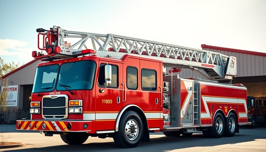 Citizens Fire Academy fire truck with extended ladder in daylight.