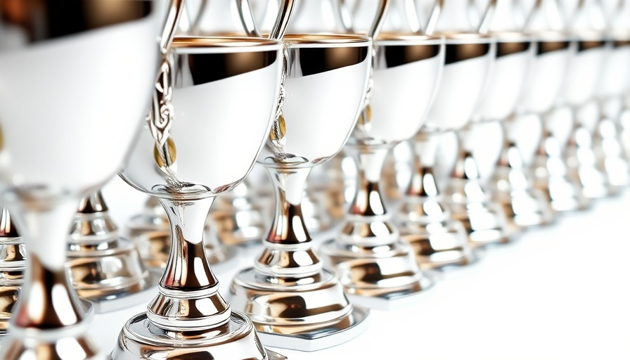Polished silver trophies conveying achievement.