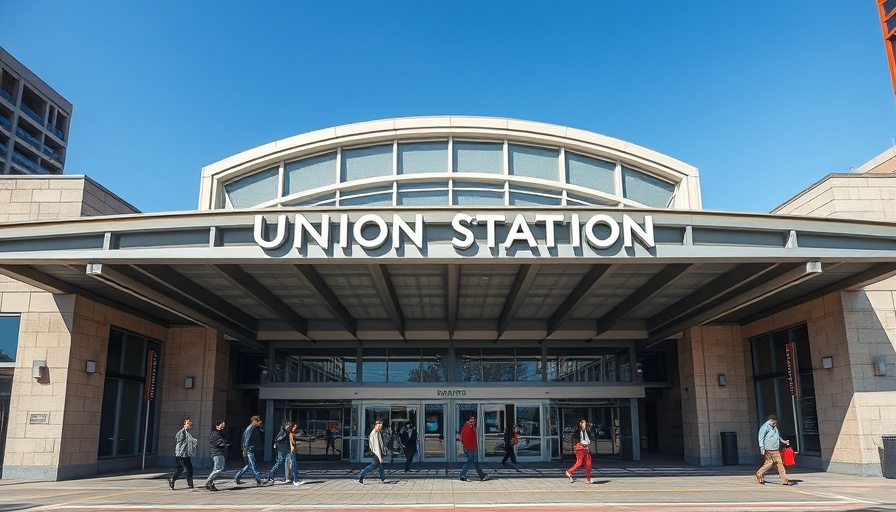 Modern entrance of Raleigh Union Station with clear signage, Traveling to Raleigh by Train.