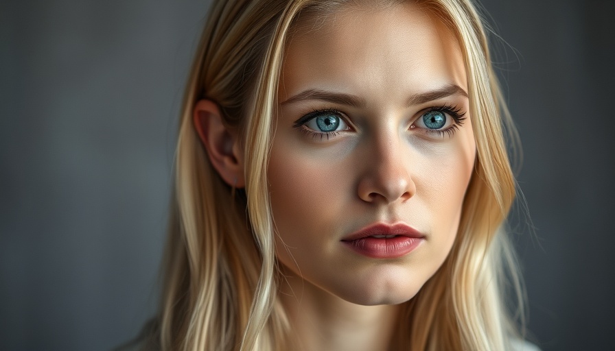 Blonde woman looking serious at camera, soft focus background.