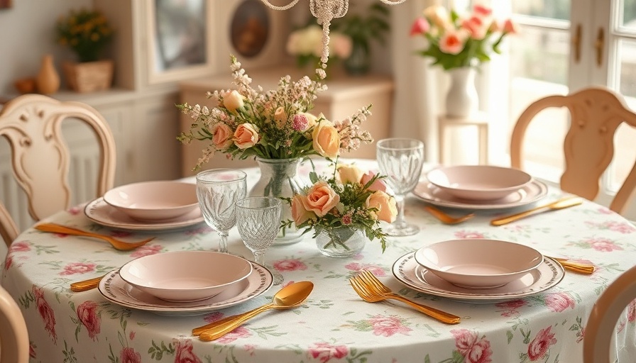 Charming spring table setting with vintage photos and floral decor