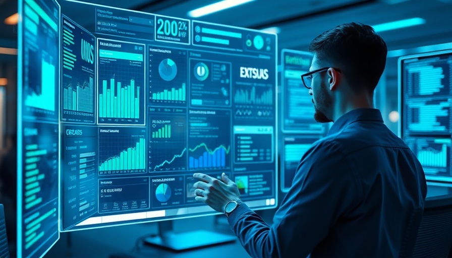 Futuristic scene of AI in rental market data analysis.