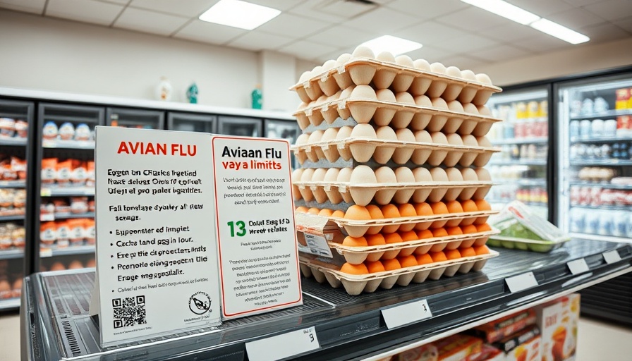 Egg cartons in store with purchase limit sign due to avian flu.