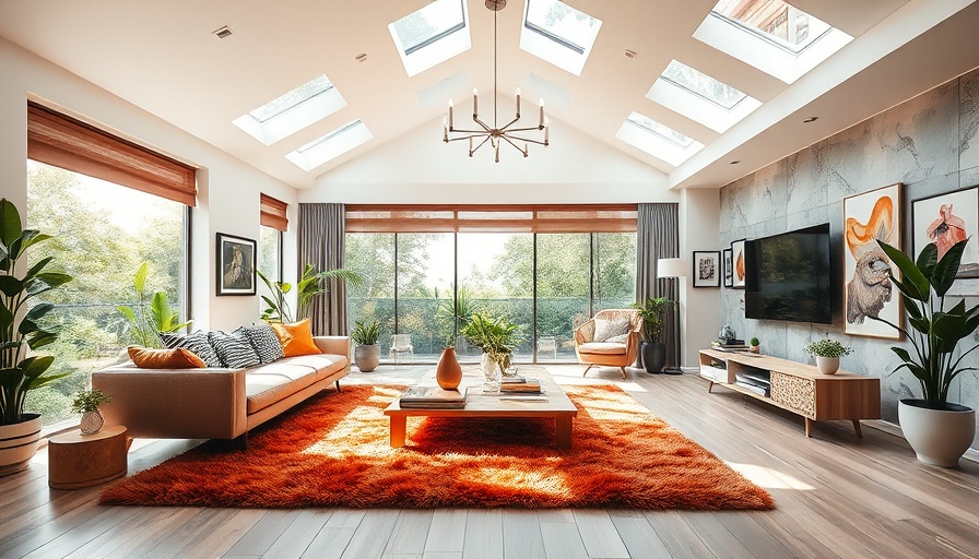 Floating Modernist House Amagansett living room with art and large windows.