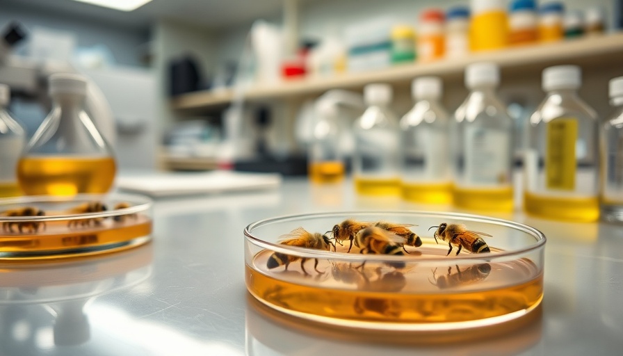 Honey bee research, bees in petri dishes in a laboratory setting.