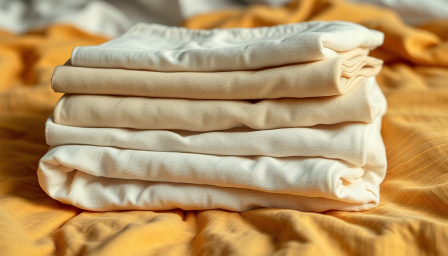 Folded linen fabric on mustard quilt representing sustainable bed for children.