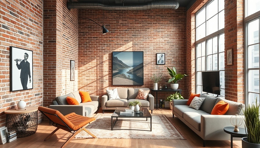 Stylish urban apartment with brick walls and modern art decor