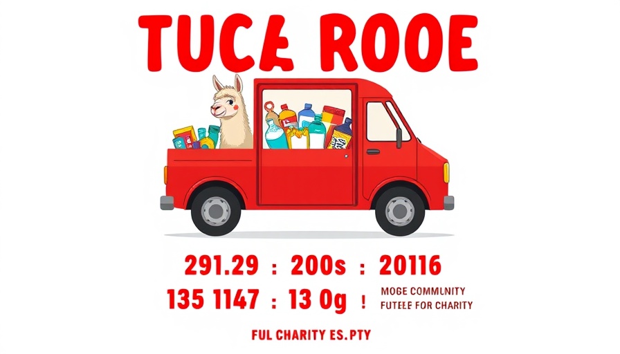 Visit alpacas for free by donating food and toiletries: community event poster with alpaca.