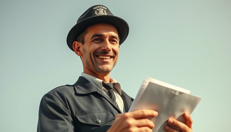 Vintage postman holds mail, representing the idea that government should not be run like a business.
