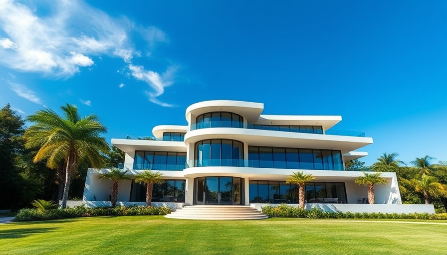 Modern Russian Oligarch Mansion with glass panels and trees.