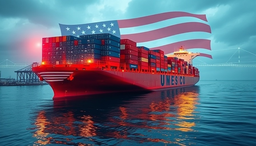 ILA and USMX Six-Year Contract Agreement: Container ship with American flag and network lines.