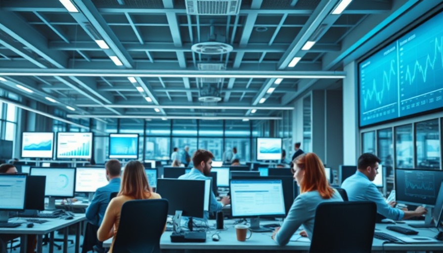 2025 Digital Communications Outlook: Modern office with professionals and screens.