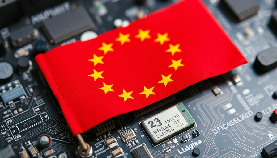 Circuit board with a flag representing global finance influence.