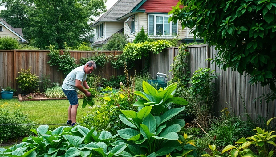 Small space gardening in a suburban backyard with lush greenery.