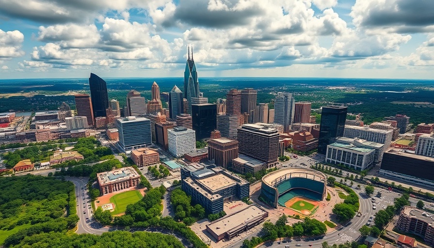Aerial view of vibrant Uptown Charlotte cityscape.