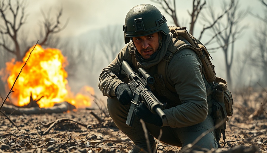 Battleground scene with soldier during Ukraine U.S. aid negotiations.