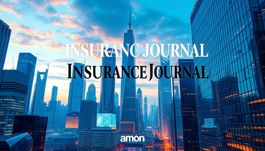 Insurance Journal with futuristic cityscape backdrop, Maryland worker misclassification.