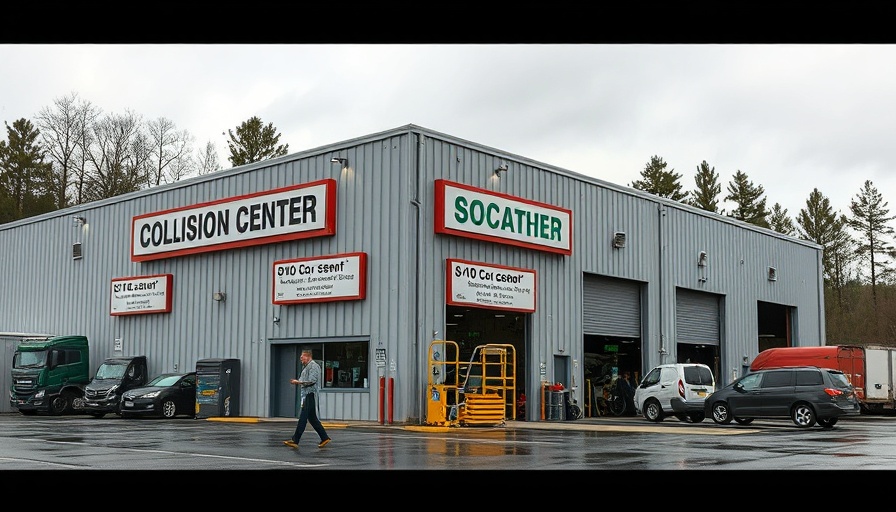 Collision center exterior illustrating the impact of tariffs.