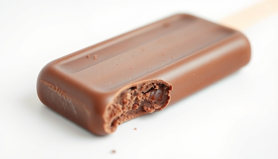 Chocolate ice cream bar with bite taken out.