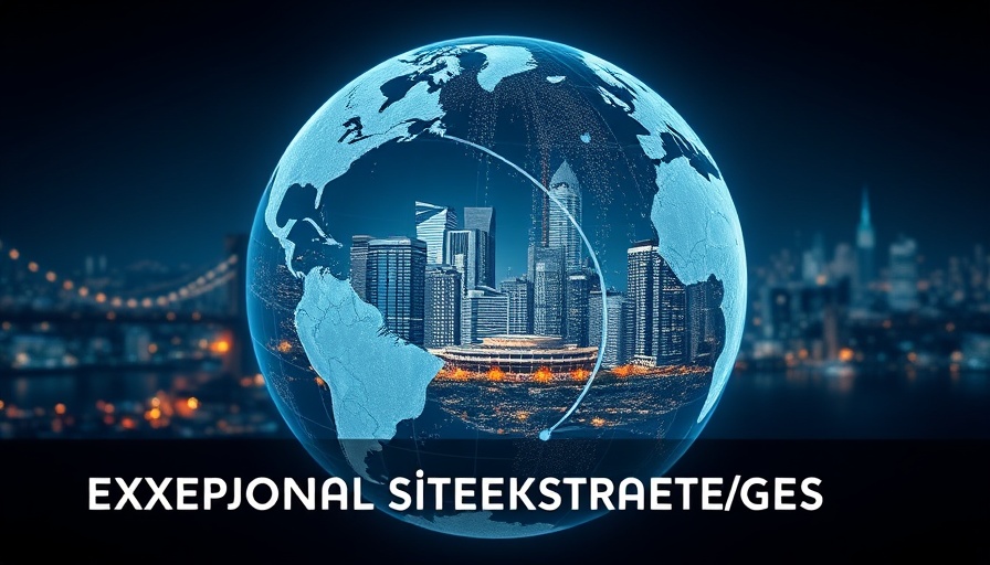 Expand Your Global Trade Strategy digital advertisement in blue theme.