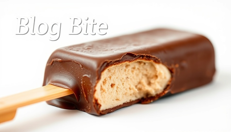 Ice cream bar with chocolate coating and 'Blog Bite' text, avoid shipment delays.