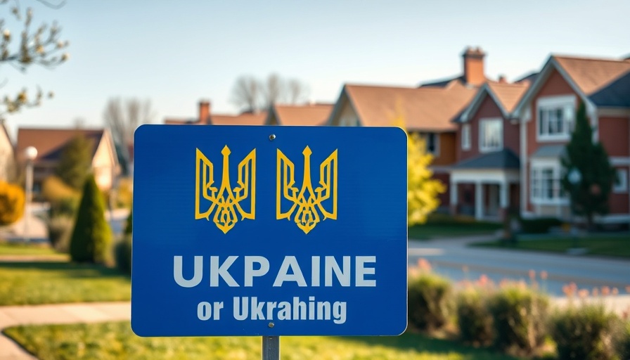 Sign supporting Ukraine in suburban neighborhood for Ukrainian refugees.