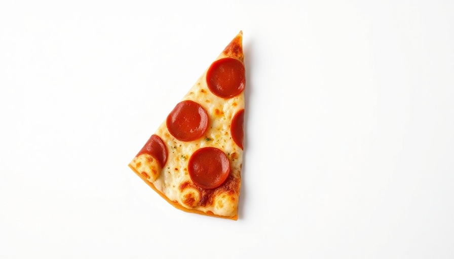 Single pepperoni pizza slice on white background.