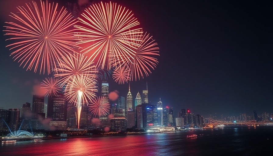 Fireworks at night during ACE Peer Groups at Mardi Gras celebration.