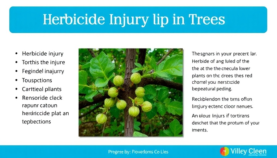 Educational slide on Herbicide Damage in Trees with inset image.