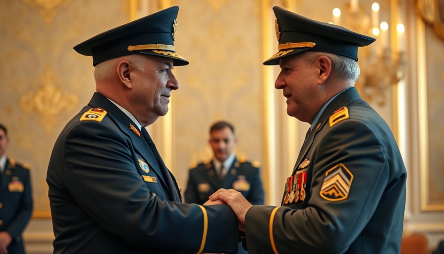 Ukraine ceasefire impact on trade illustrated by formal military greeting in a grand room.