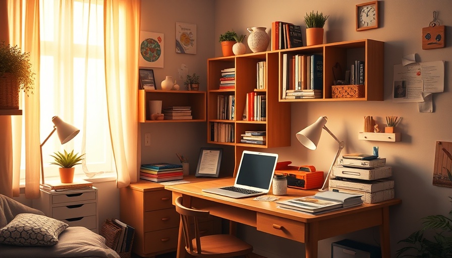 Cozy student apartment showcasing organized study area.