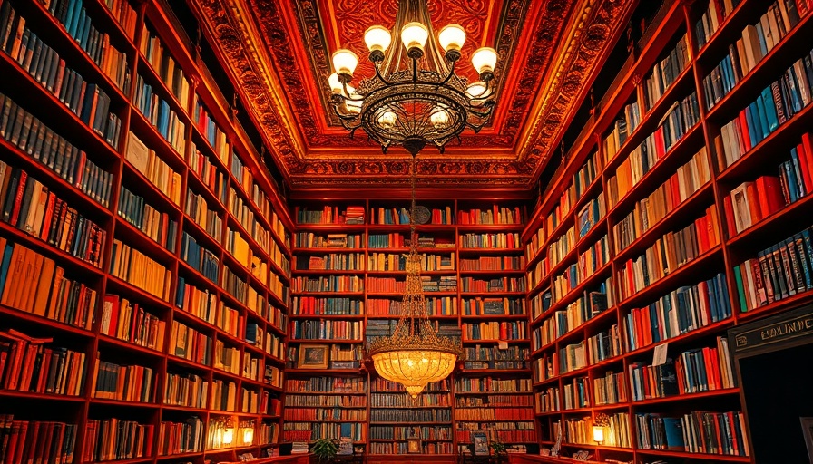 Vibrant bookshelves and chandelier embodying bookshelf wealth trend