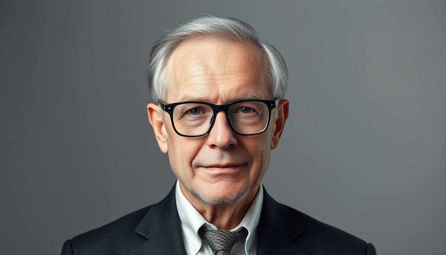 Distinguished older man in grayscale portrait, calm expression.
