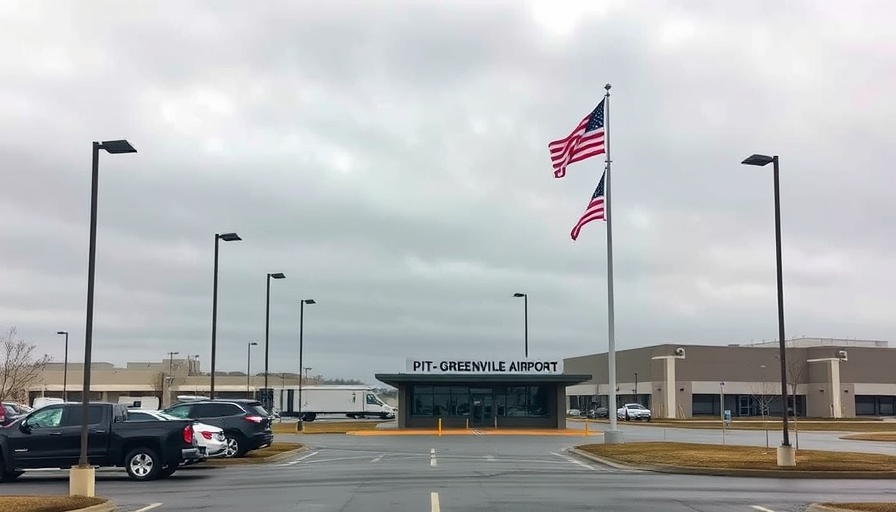Pitt-Greenville Airport entrance under overcast skies with vehicles
