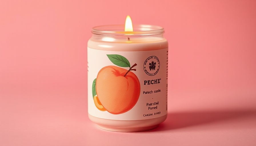 Pastel pink peach-scented candle resembling a soda can.
