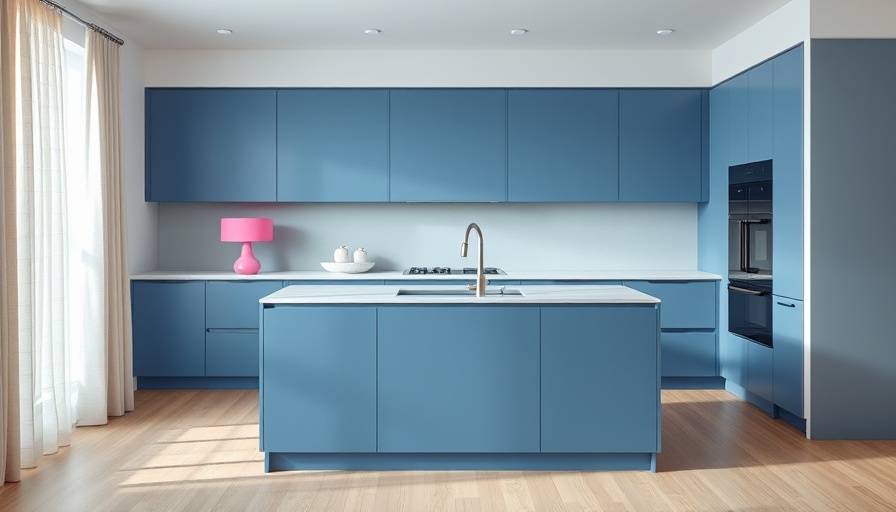 Minimalist kitchen island with colorful spring designs.