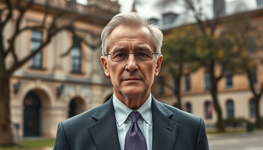 Confident older man outside a historic building, preventing financial crisis context.