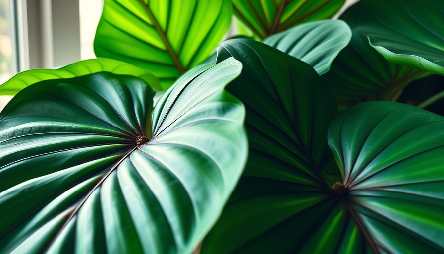 Healthy umbrella plant leaves, glossy with soft lighting.