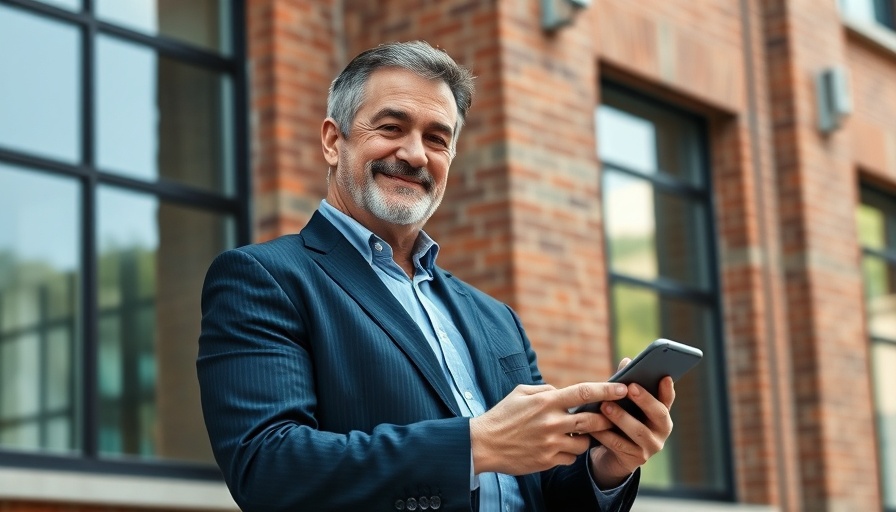 Businessman holding smartphone, smiling, FCA Ban on Crispin Odey context.