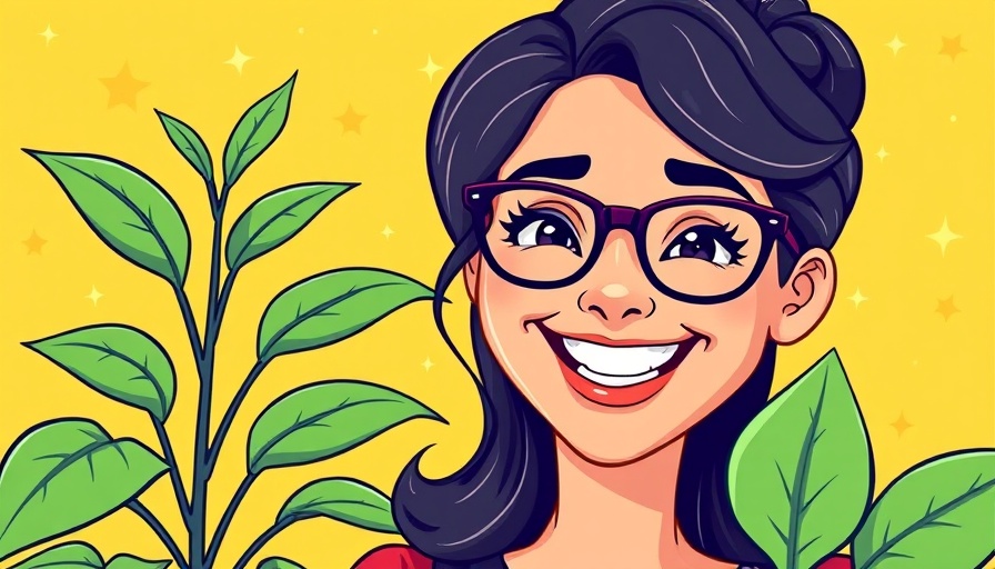 Benefits of compound interest illustrated with money plant and smiling woman.