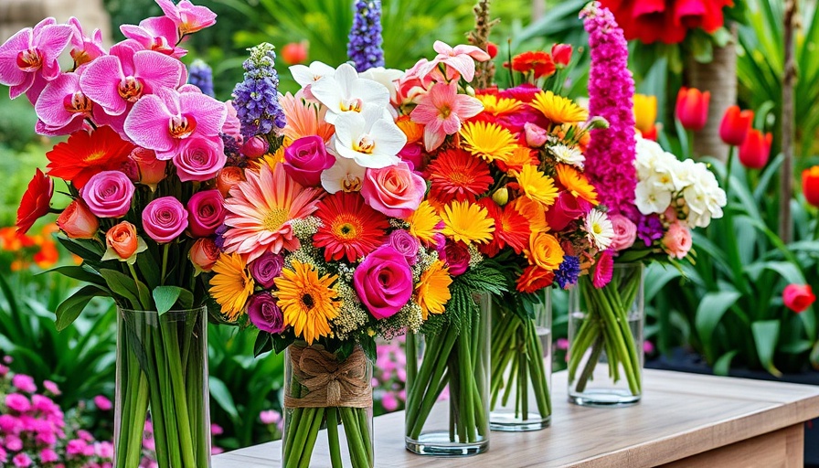 Philadelphia Flower Show display with vibrant floral arrangements in a garden.