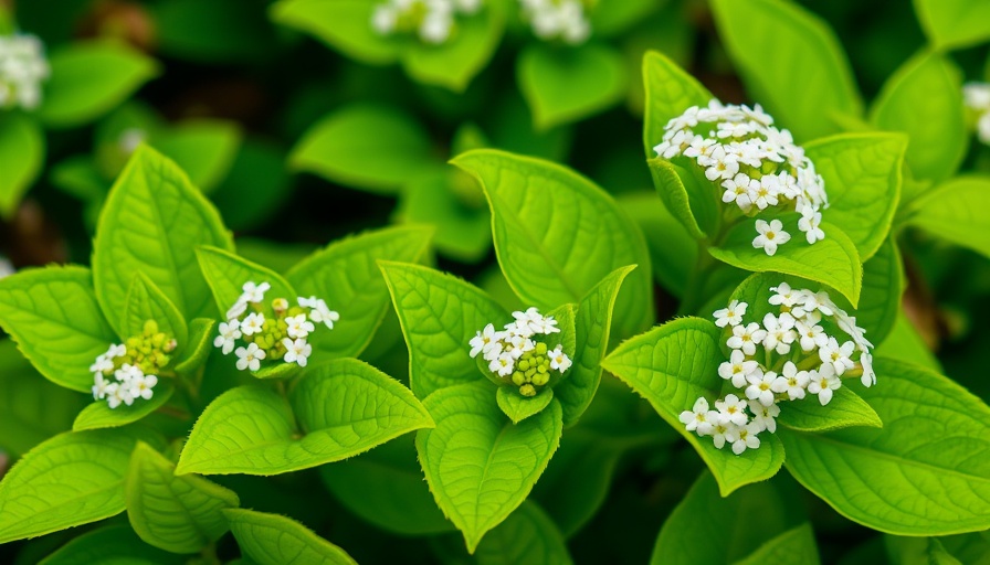 Close-up of plant with green leaves and white flowers, best screening plants for privacy and beauty.
